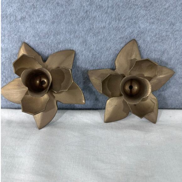 Gold toned Holly Candle Stick Holders Set of 2 Cottagecore - Picture 1 of 6